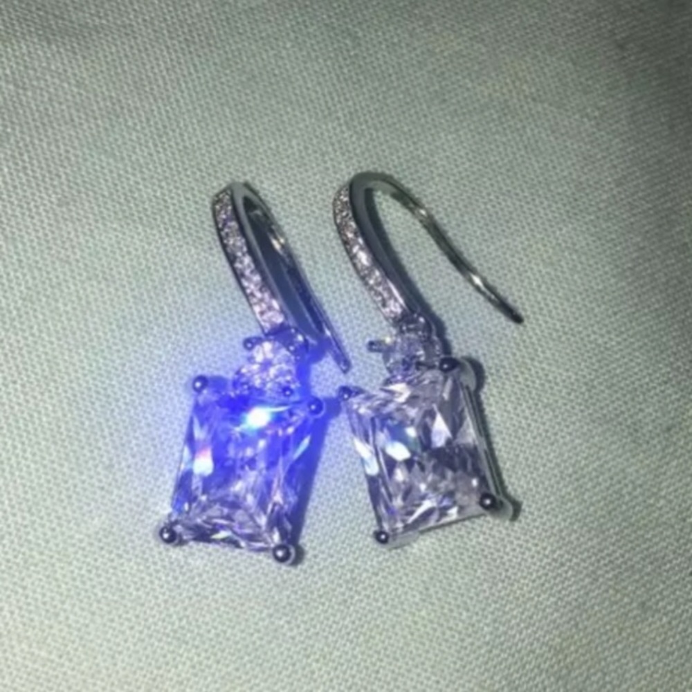 New 925 Sterling Silver Diamond Drop Earrings - Picture 4 of 4